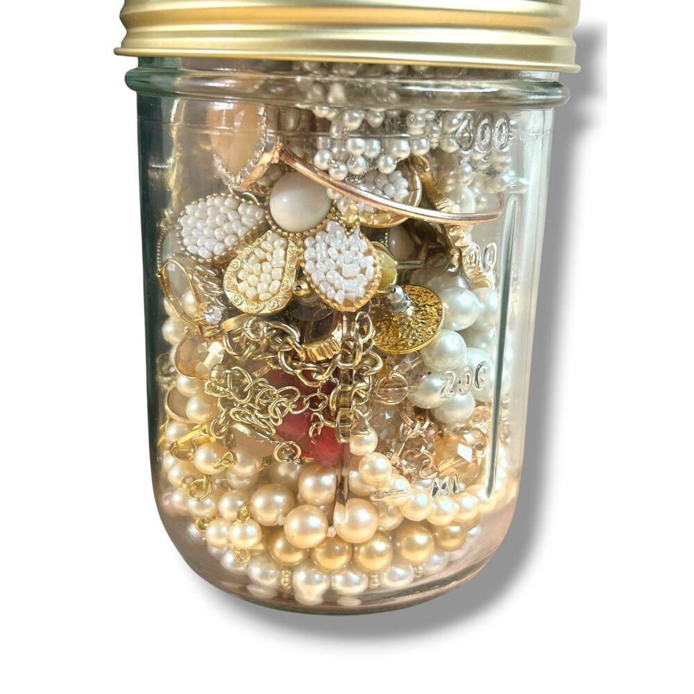 Mixed Jewelry Jar Lot Feminine Tones Floral All Good Condition Wearable Girly
